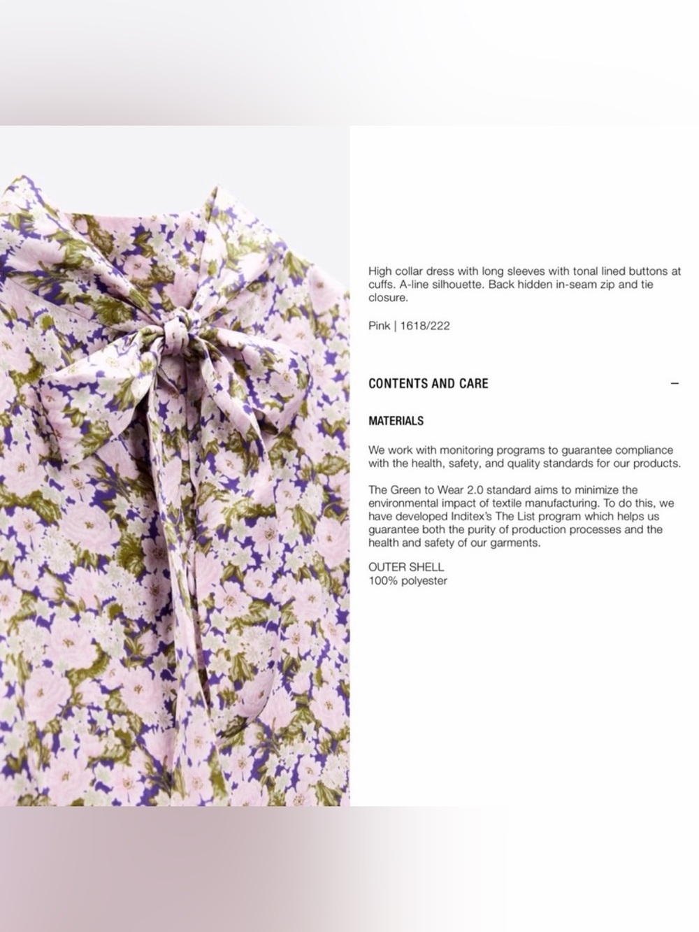 Zara Pink Floral Satin Mini Dress with Green Accents Sz XS - Picture 13 of 13